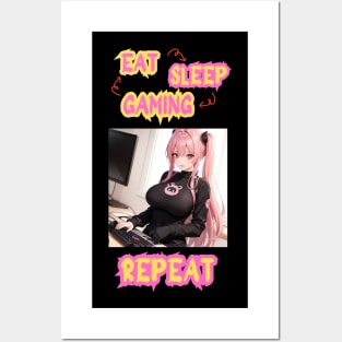 Eat Sleep Gaming Repeat Anime Girl Posters and Art